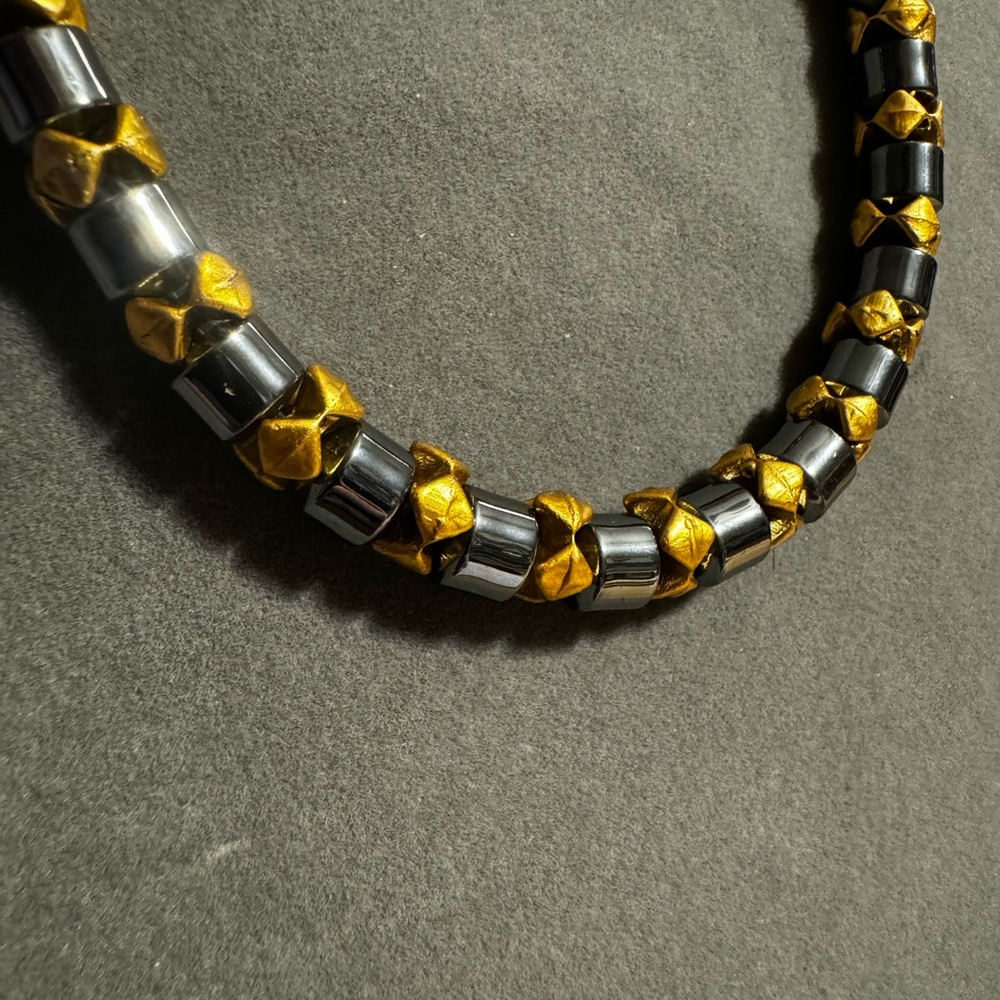 Hematite Beaded Gold Tone Statement Necklace - image 5